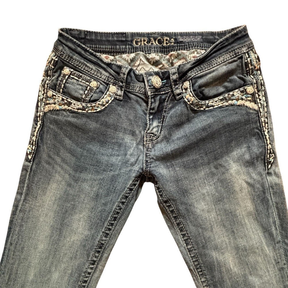 Grace Blue Jeans with Floral Embellishments